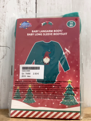 neu  Body  Gr. 74/80  grün lang mit Weihnachtswichtel 