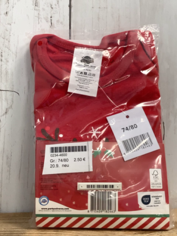 neu  Body  Gr. 74/80  rot lang mit Reh mit Lichterkette 