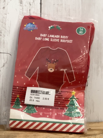 neu  Body  Gr. 74/80  rot lang mit Reh mit Lichterkette 