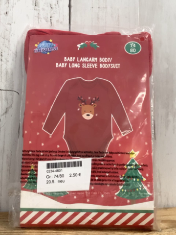 neu  Body  Gr. 74/80  rot lang mit Reh mit Lichterkette 