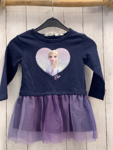 H&M  Kleid  Gr. 92  blaues Oberteil mit Pailettenherz mit Elsa lila Tüllrick