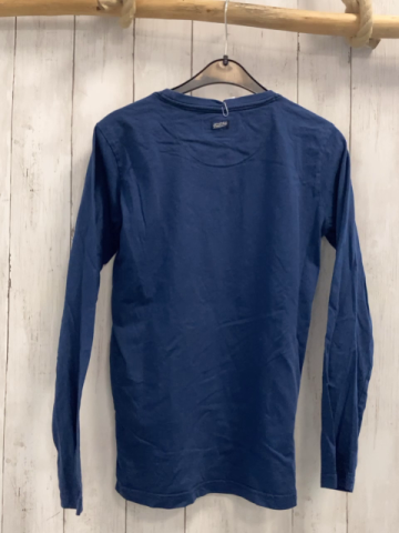   Langarmshirt  Gr. 152  blau orange Schrift schwarzer Druck