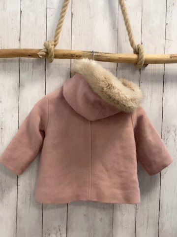 Zara  Jacke  Gr. 92  rosa Wolloptik Kapuze mit Kunstfellbund 