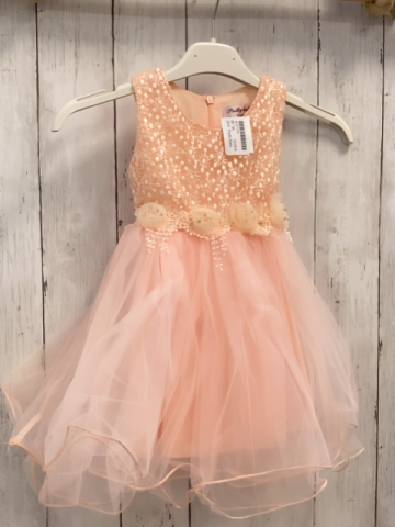 Pretty Baby  Kleid  Gr. 86  lachs weiße Stickerei Rosetten mit Steinen Tüllüberrock