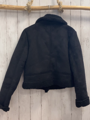 Stradivarius Jacke Gr. M schwarz Waschleder Teddykragen
