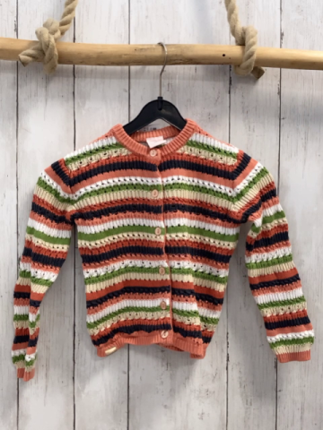 Boboli  Strickjacke  Gr. 104  rosa beige grün weiß graue Streifen Lochmuster 