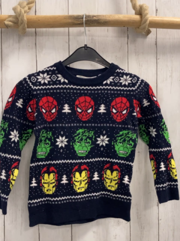 H&M  Pullover  Gr. 104  blau Strick Avengers Köpfe weiße Kristalle 
