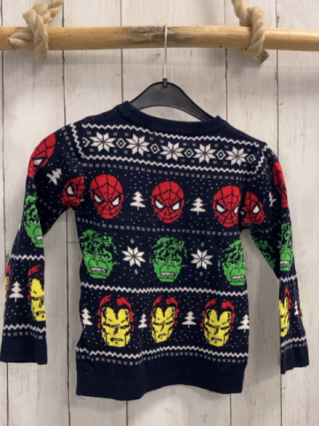 H&M  Pullover  Gr. 104  blau Strick Avengers Köpfe weiße Kristalle 