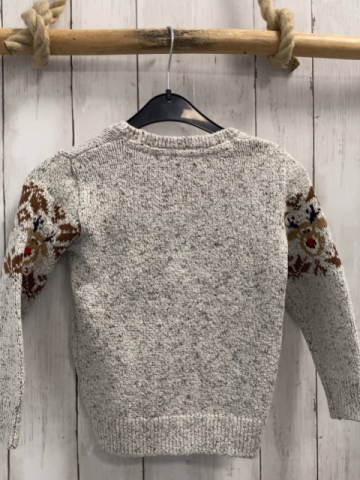   Pullover  Gr. 104  hellgrau meliert Strick Elch mit roter Plüschnase braune Kirstalle 