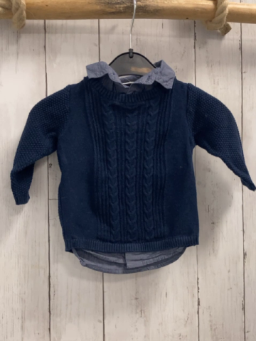 Next  Pullover  Gr. 68  blau Strick Zöpfe Hemdkragen + -saum 
