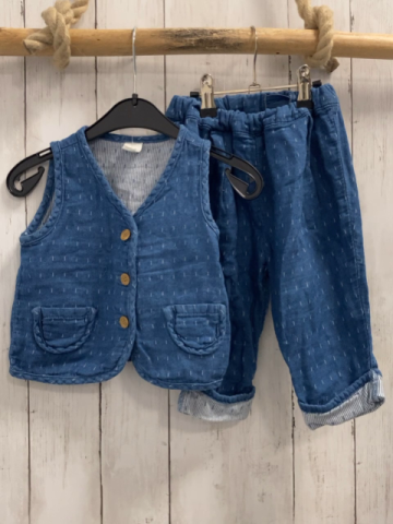 2tlg H&M  Weste + Hose  Gr. 80  blau weiße Striche 
