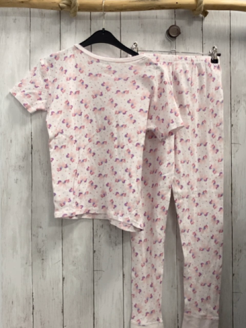 2tlg  Schlafanzug  Gr. 146/152   T-Shirt + Leggings weiß mit Lochmuster + Einhörnern 