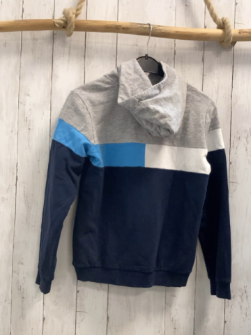 S´ Oliver  Pullover  Gr. 152  grau Kapuze + hellbla weiße Streifen am Ärmel + blau 
