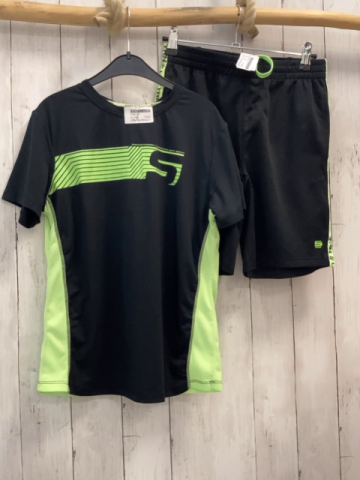 2ltg Manguun Sportset  Gr. 152  schwarz hellgrün mit Netz + Streifen 