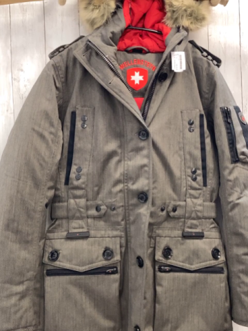 Wellensteyn  Winterjacke  Gr. S grau schwarze Knöpfe + Reißverschlüsse Kapuze mit abtrennbarem Fellbund rotes Futter 