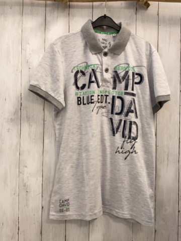 Camp David  T-Shirt Gr. M hellgrau Schrift Polokragen