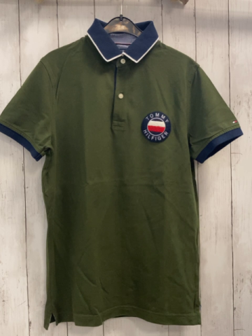 Tommy Hilfiger Poloshirt Gr. S oliv blauer Bund + Kragen