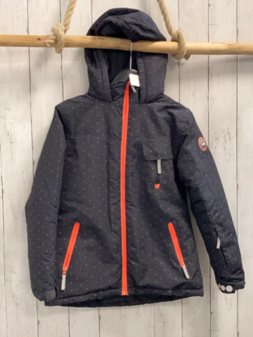   Winterjacke  Gr. 146  grau hellgraue Punkte orange Reißverschluss 