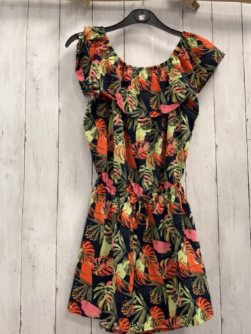   Playsuit Gr. 146/152  schwarz bunte Blätter 