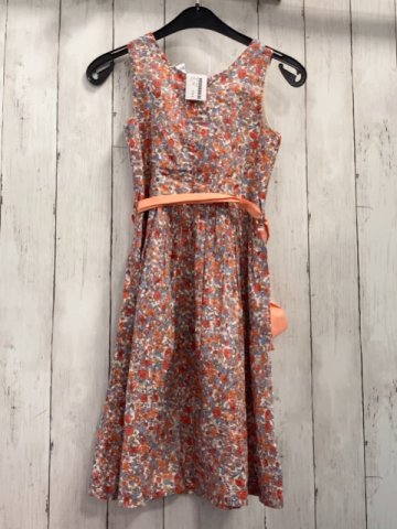   Kleid  Gr. 128  weiß orange rote Blumen hellblaue Blätter orange Grtel 
