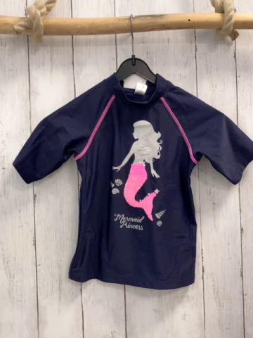   UV-Schutzshirt  Gr. 110  blau pink Pailettenflosse silber Schrift + Meerjungfrau 
