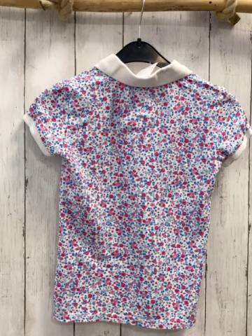 Benetton  T-Shirt Gr. 128  weiß rot rosa Blumen blau hellblaue Bätter weißer Polokragen