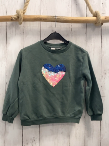 H&M  Pullover  Gr. 110  kiwi buntes Pailettenherz