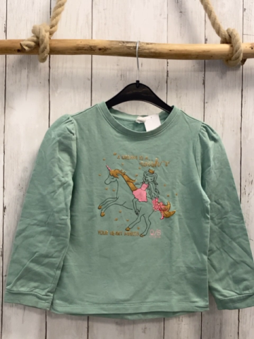 S´Oliver  Pullover  Gr. 116  pink Einhorn mit Prinzessin goldene Glitzerschrift 