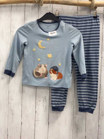 2tlg  Schlafanzug  Gr. 110  hellblau Meerschweinchen Mond Sterne + blau hellblaue Streifen