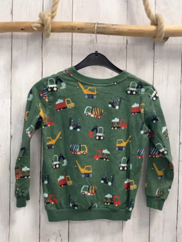 Alana Pullover Gr. 116  grün bunte Baufahrzeuge 