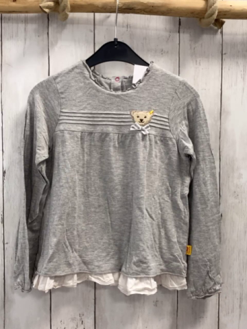 Steiff  Langarmshirt  Gr. 116  grau weißer Blusensaum + graue Streifen 