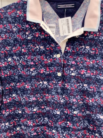 Tommy Hilfiger  Poloshirt  Gr. 152  blau Früchte Blätter rosa hellblauer Polokrage 