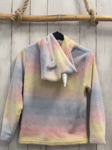   Plüschjacke Gr. 128  gelb pink hellblau mint meliert Kapuze mit Horn 