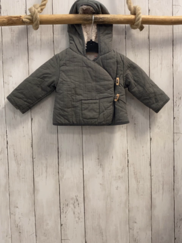 Zara  Winterjacke  Gr. 68  grau Streifen Kapuze mit Teddyfutter Knebelknöpfe 