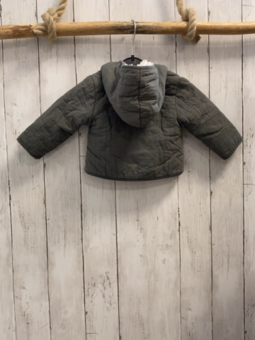 Zara  Winterjacke  Gr. 68  grau Streifen Kapuze mit Teddyfutter Knebelknöpfe 