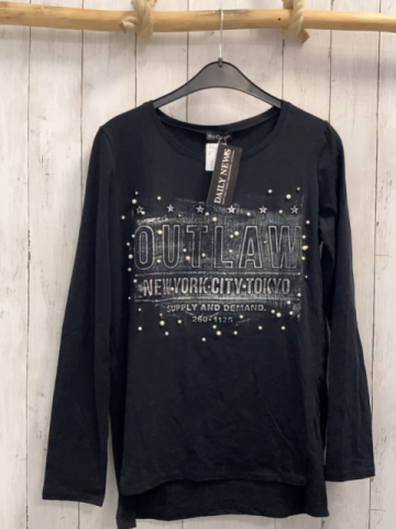 neu  Langarmshirt Gr. S schwarz Schrift weiße Perlen Schrift NP 2,95 € 