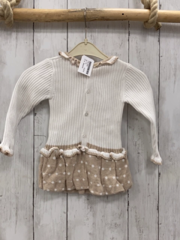 Mayoral  Kleid  Gr. 74   weiß geripptes Oberteil beige Rock mit weißen Punkten Strick 