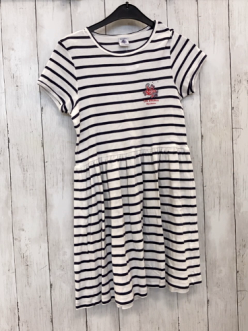 Petit Bateau  Kleid  Gr. 140  weiß blaue Streifen rote Blumen 