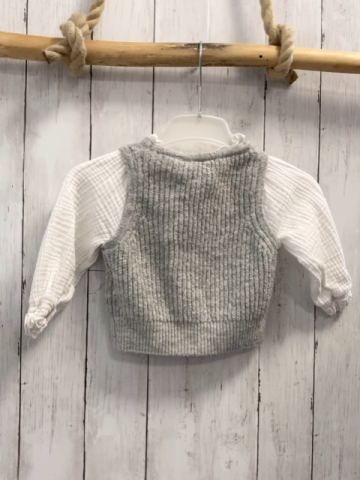 Zara  Pullover  Gr. 80  hellgrau Strickweste + weiße Blusenärmel + -kragen 