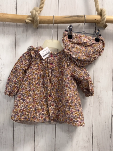 2tlg Zara  Bluse + Höschen  Gr. 74  creme bunte Blumen gesmokt 