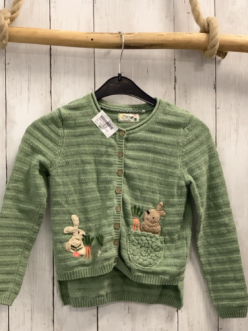 Next  Stricjacke  Gr. 116  kiwi Streifen mit Struktur Häkelhasen + -möhren 