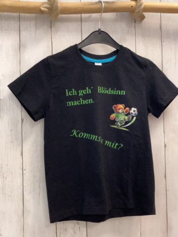   T-Shirt  Gr. 128  schwarz Bär hellgrüne Schrift 