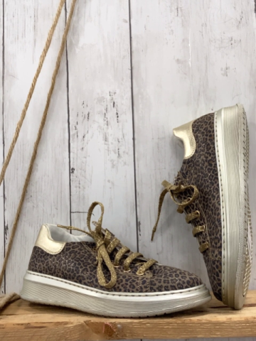 Naturino  Schuhe Gr. 34  braun schwarz leoprint + golden + grau + goldene Glitzerschnürsenkel 