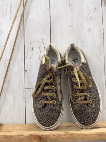 Naturino  Schuhe Gr. 34  braun schwarz leoprint + golden + grau + goldene Glitzerschnürsenkel 