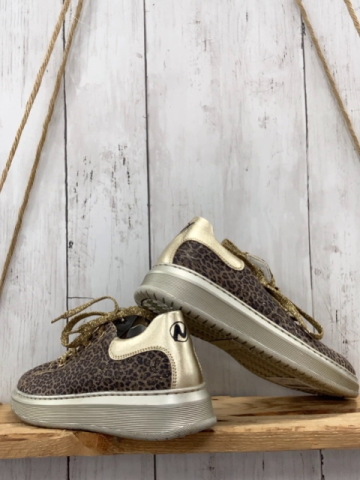 Naturino  Schuhe Gr. 34  braun schwarz leoprint + golden + grau + goldene Glitzerschnürsenkel 