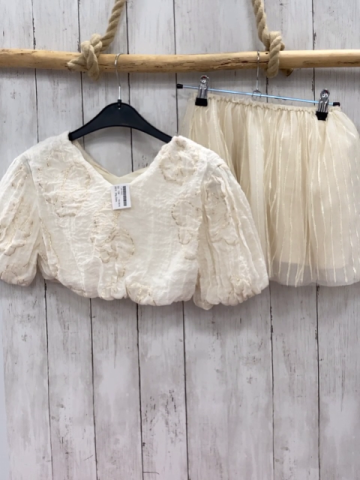 2tlg Zara  Sommerbluse + Rock Gr. 134  creme goldene Blumen + Streifen 