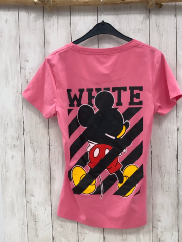 off-white  T-Shirt  Gr. 152  pink Micky Mouse Schrift 