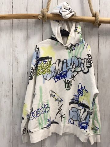 Zara  Pullover  Gr. 152  weiß Kapuze bunte Schrift 