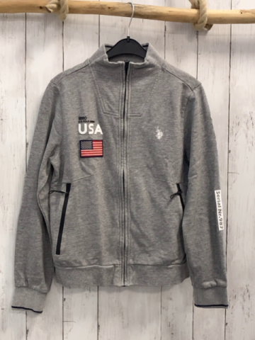 US Polo Assn  Sweatjacke  Gr. 152  grau Schrift amerikanische Flagge schwarzre Bund 
