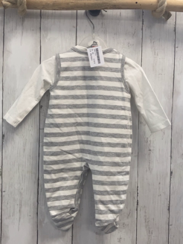 2tlg Kanz  Strampler + Langarmshirt  Gr. 56  grau weiße Streifen Igel + weiß 